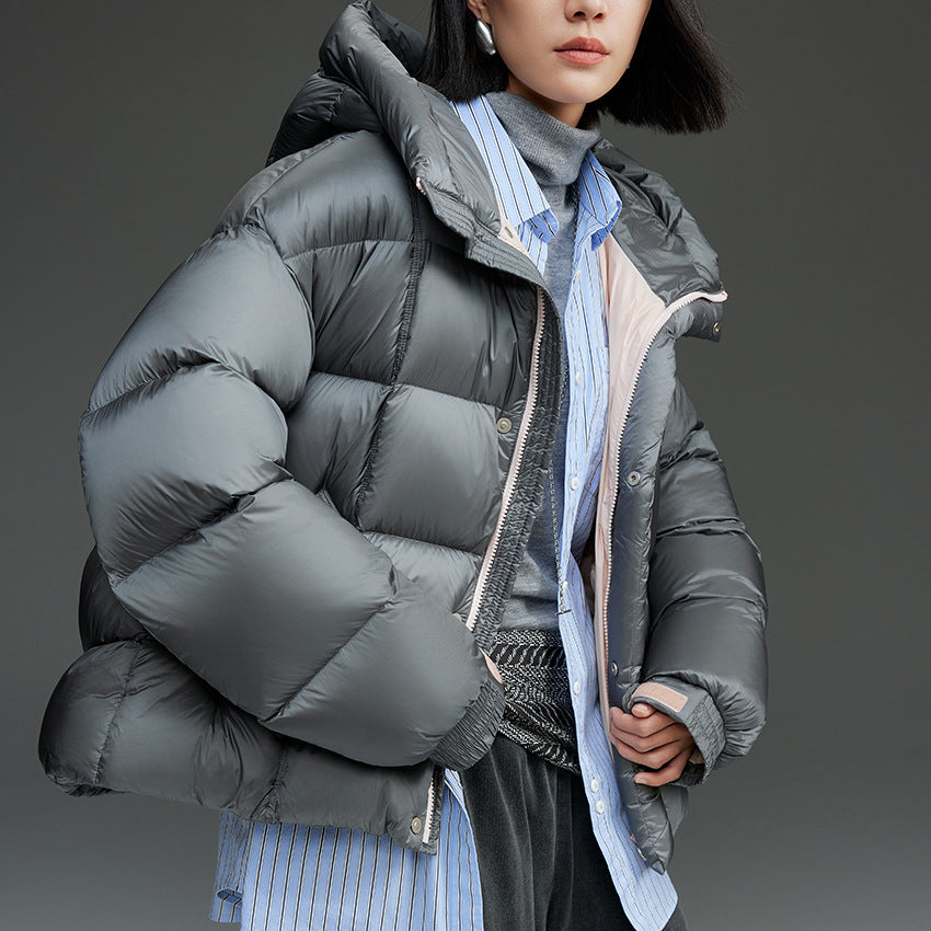 Damen Kurze Stepp-Daunenjacke mit Kapuze Drune