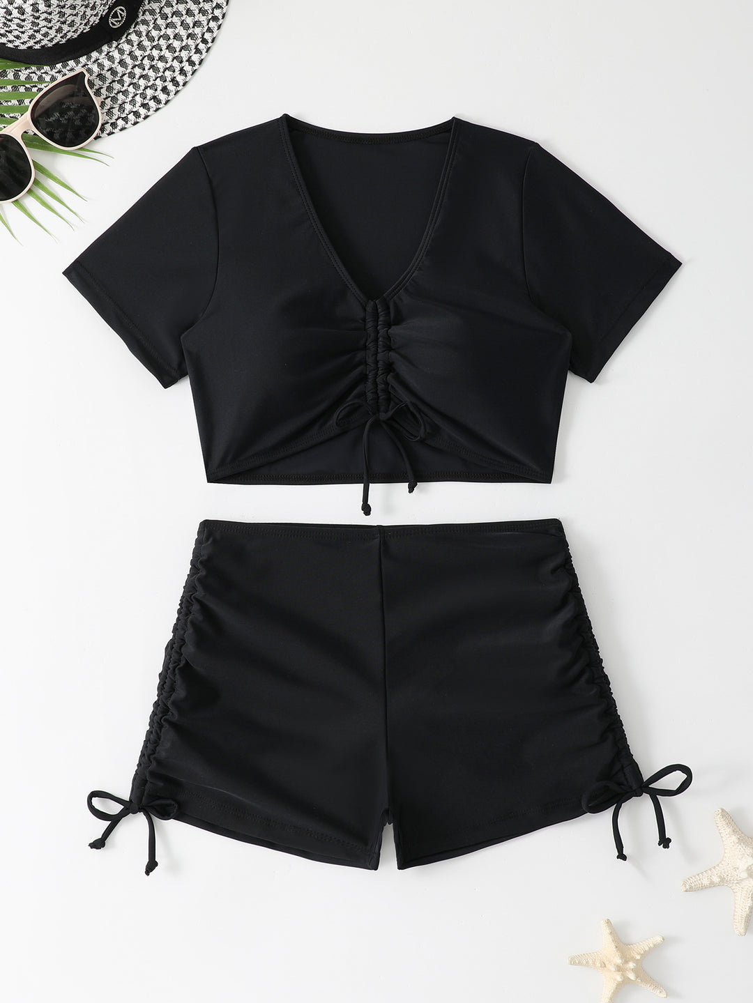 Damen sportliches Crop-Top und Shorts-Set Drune