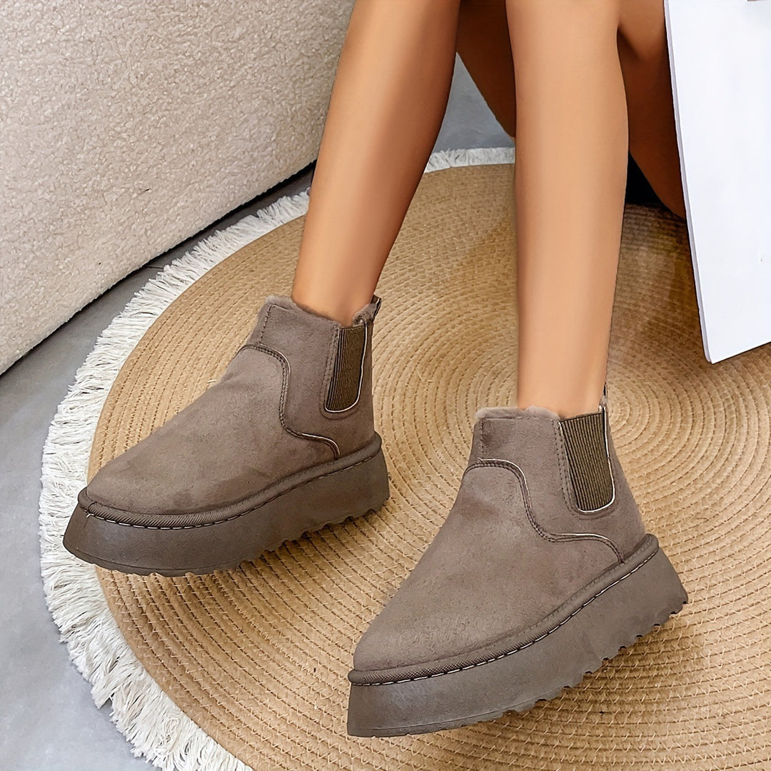 Damen gefütterte Chelsea-Stiefelette mit Keilplattform, Faux-Suede & Teddyfutter Drune