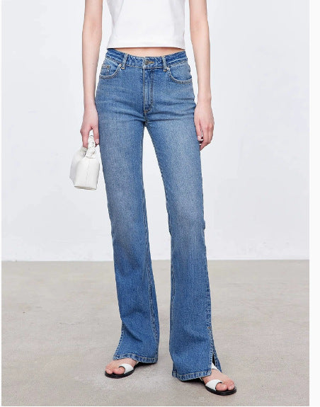 Damen Bootcut-Jeans im Vintage-Stil mit hohem Bund Drune