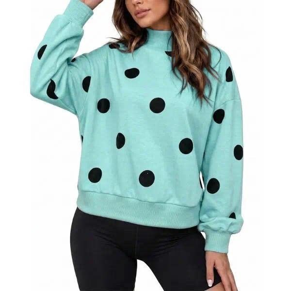Damen Locker geschnittenes Sweatshirt mit Stehkragen und großen Punkten Drune