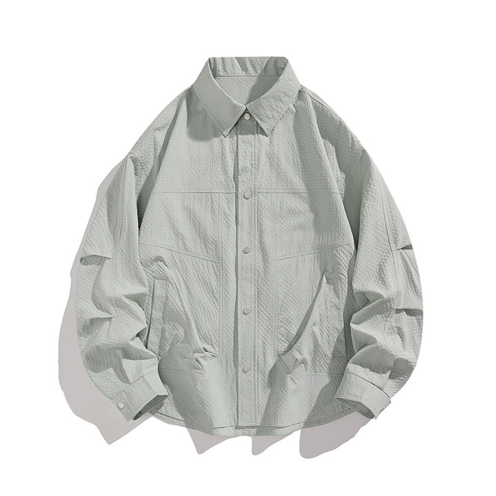 Herren Leichte Oversize-Hemdjacke mit Druckknopfleiste, Strukturstoff & Pattentaschen Drune