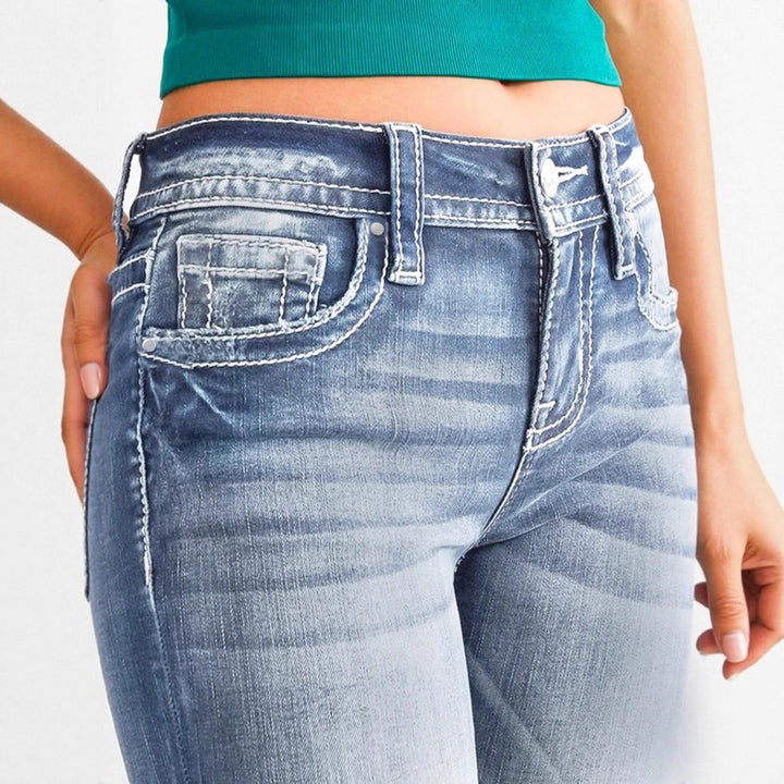 Damen Cropped-Jeans im Capri-Schnitt mit taillenhoher Passform und dezenter Used-Waschung Drune