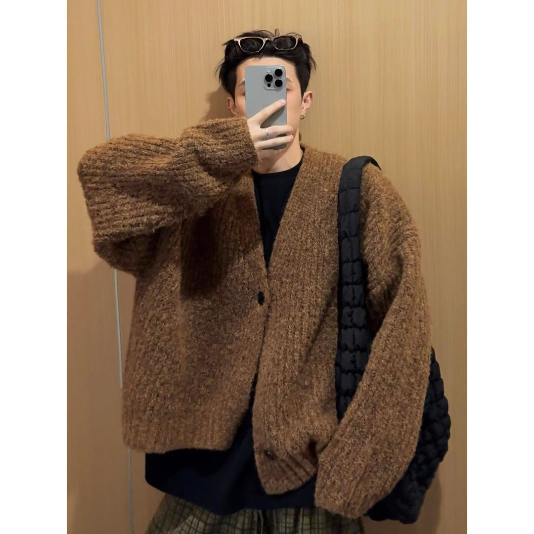 Herren Modische Oversized Strickjacke mit Knopfverschluss Drune