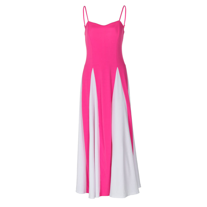 Damen Elegantes Maxikleid mit diagonalen Farbakzenten und schmalen Spaghettiträgern Drune