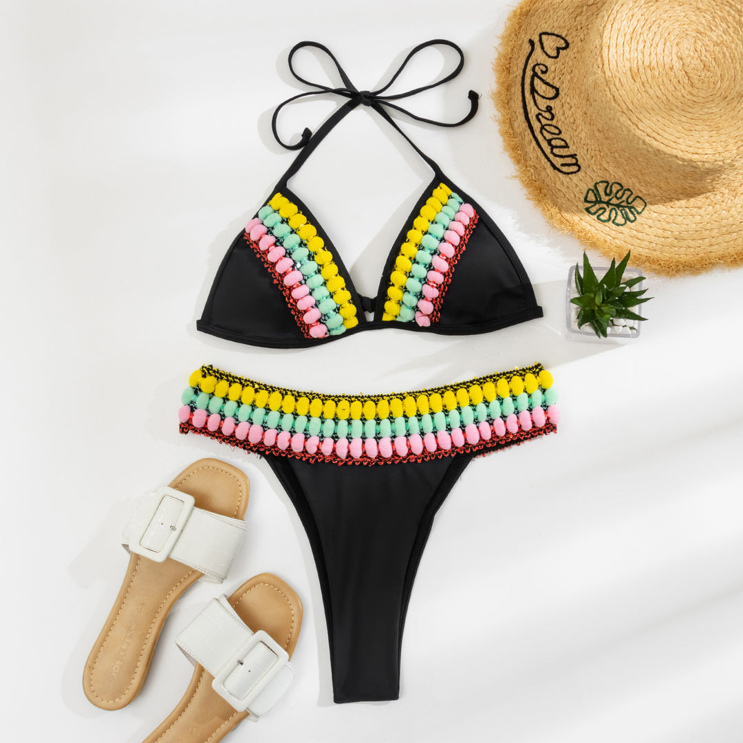 Damen Triangel-Bikini mit farbenfrohen Quasten Drune