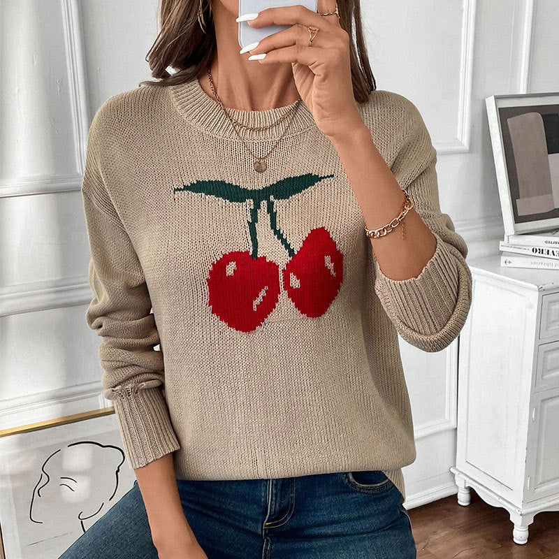 Damen Lässiger Pullover mit Kirschapplikationen Drune
