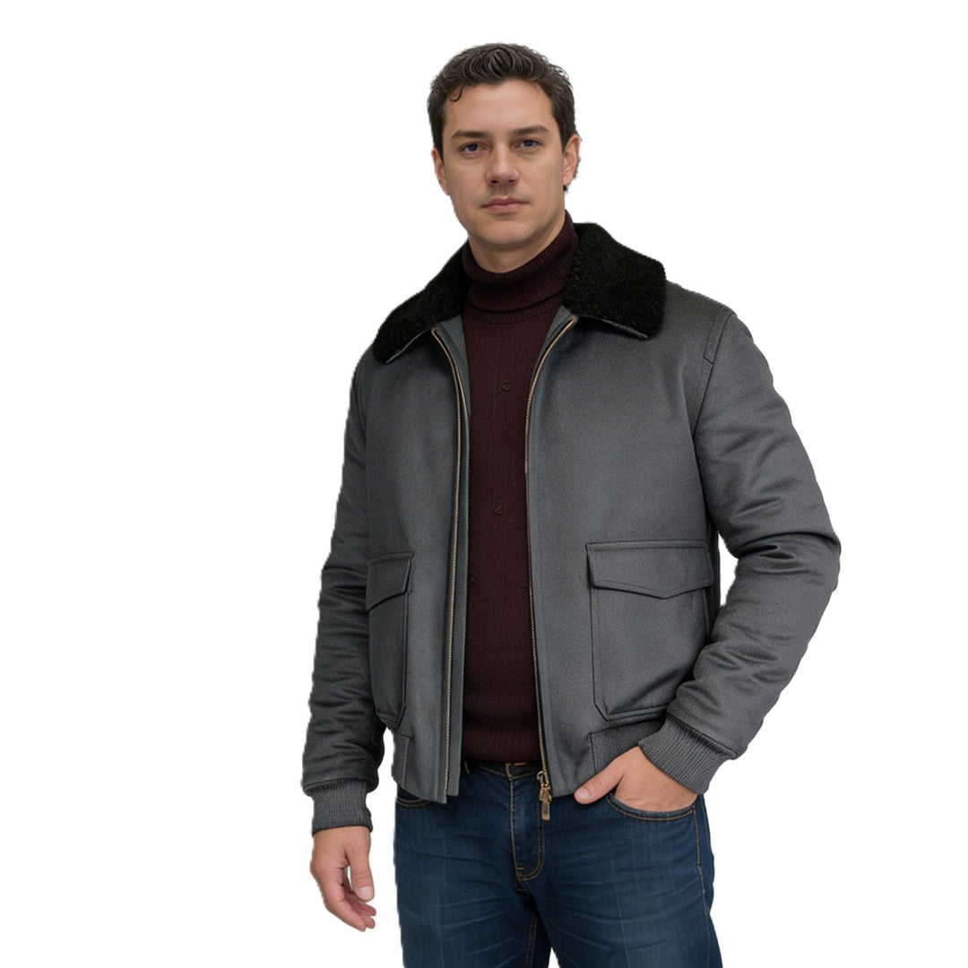 Herren Kurze Bomberjacke mit Teddykragen, Cargo-Pattentaschen und Reißverschluss Drune