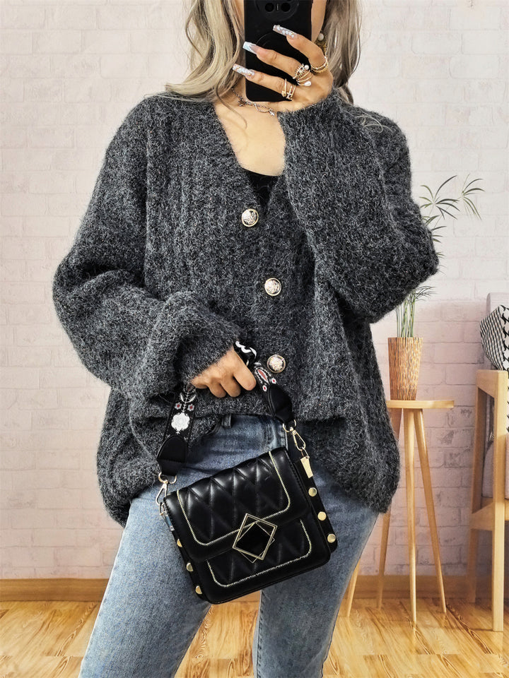 Damen Grobstrickjacke mit modischen Knöpfen und lässigem Schnitt Drune