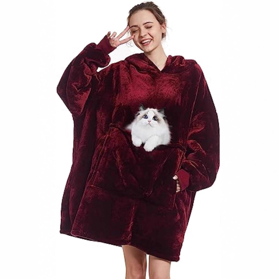 Damen Oversize Kapuzen-Kuscheldecke aus Mikrofaser mit Sherpa-Futter Drune
