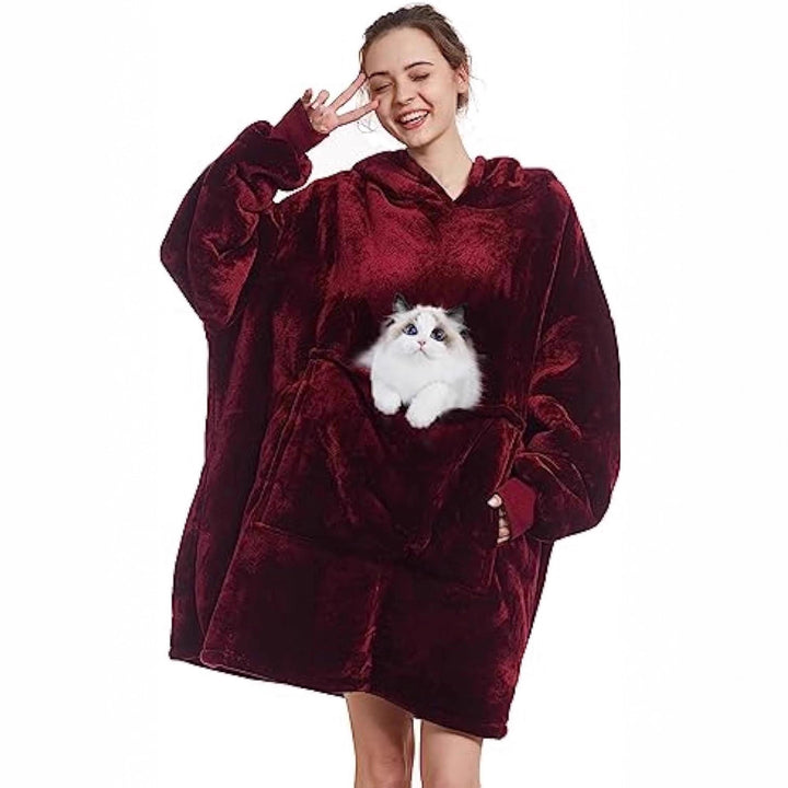 Damen Oversize Kapuzen-Kuscheldecke aus Mikrofaser mit Sherpa-Futter Drune
