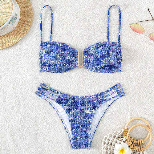 Damen Bikini-Set mit verspieltem Mustermix und modernen Schnürdetails Drune