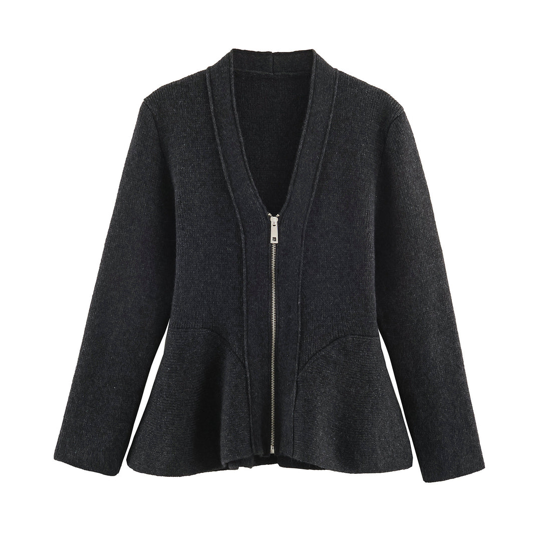 Damen Strickjacke mit Reißverschluss und Peplum-Schnitt Drune