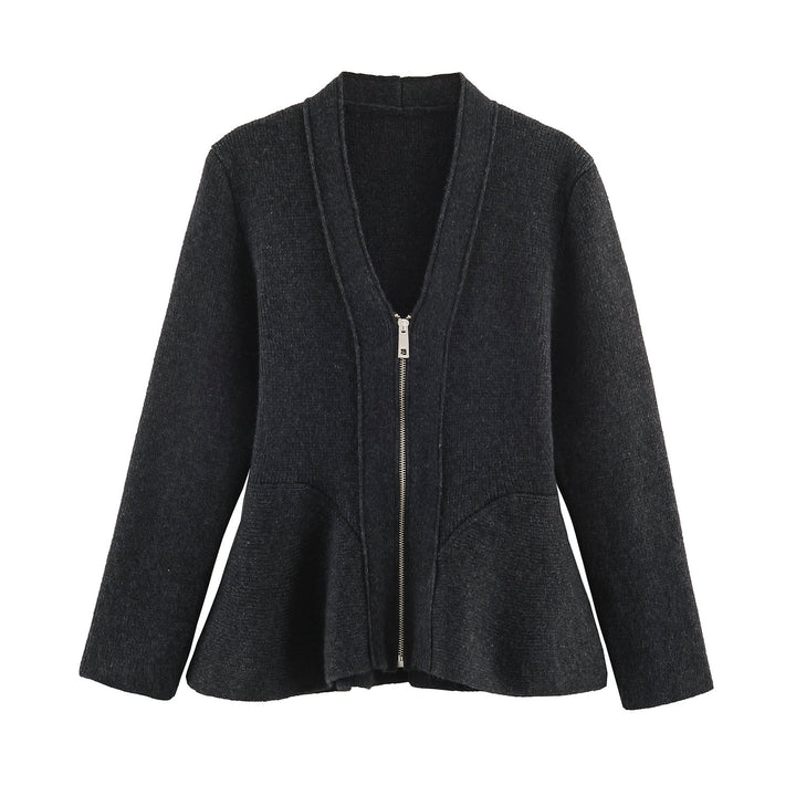 Damen Strickjacke mit Reißverschluss und Peplum-Schnitt Drune