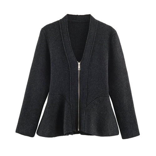 Damen Strickjacke mit Reißverschluss und Peplum-Schnitt Drune