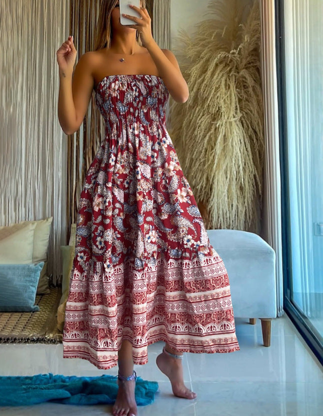 Frauen Bohemian-Stufenrock Midi Drune