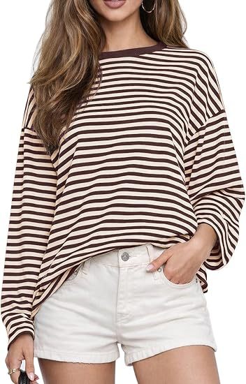 Damen gestreiftes Langarmshirt mit lässigem Schnitt und rundem Halsausschnitt