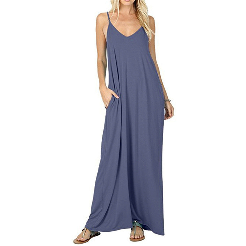 Damen Maxikleid mit spaghettiträgern und praktischen seitlichen Taschen Drune