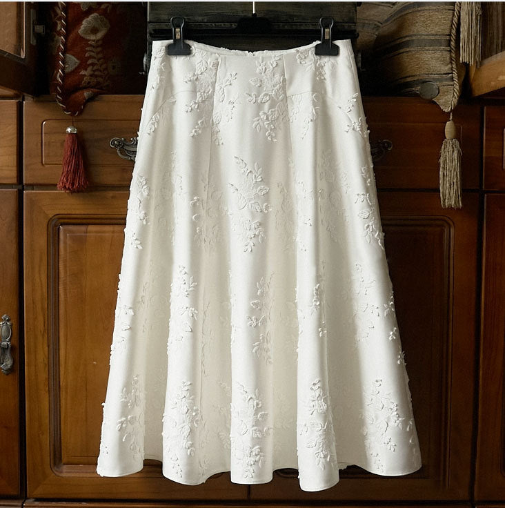 Damen Eleganter Maxirock mit floralem Relief Drune