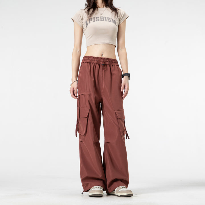 Damen Weite Cargo‑Hose im Baggy‑Cut mit elastischem Tunnelzugbund, Klapp‑Utility‑Taschen und verstellbarem Beinabschluss Drune
