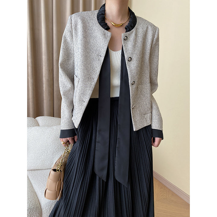 Damen Schicke Jacke mit dekorativem Kragen und Druckknopf Drune