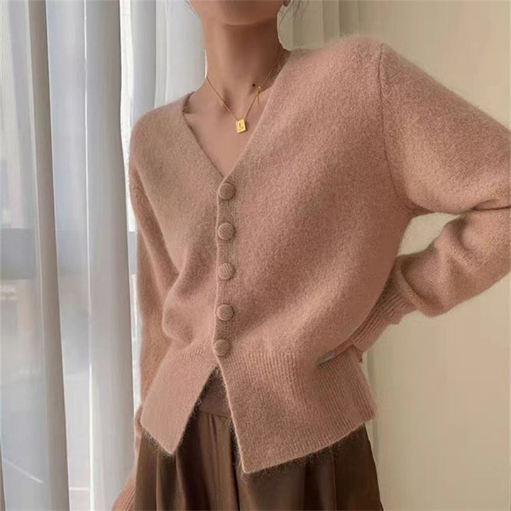 Damen Strickjacke mit tiefem V-Ausschnitt und weich fließendem Material Drune