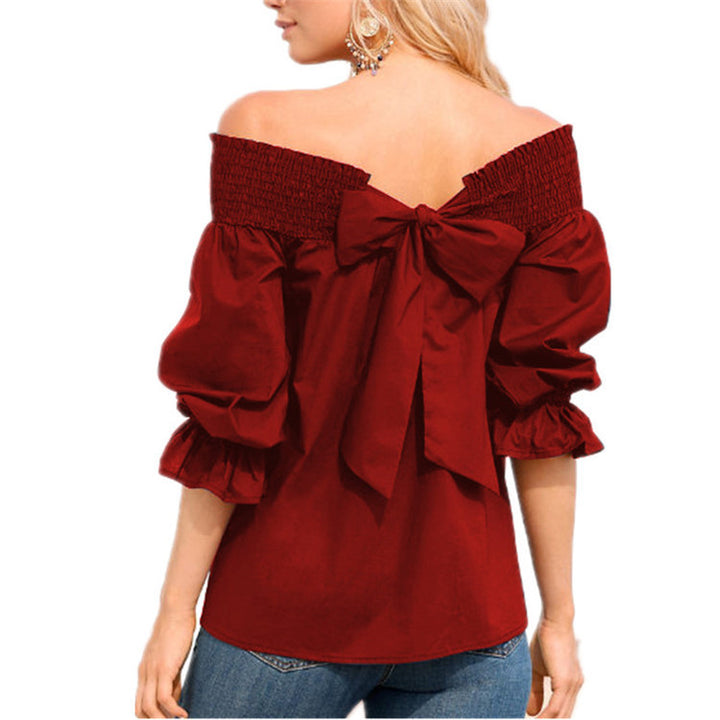 Damen Off-Shoulder Bluse mit Rüschenärmel und Schleifendetail Drune