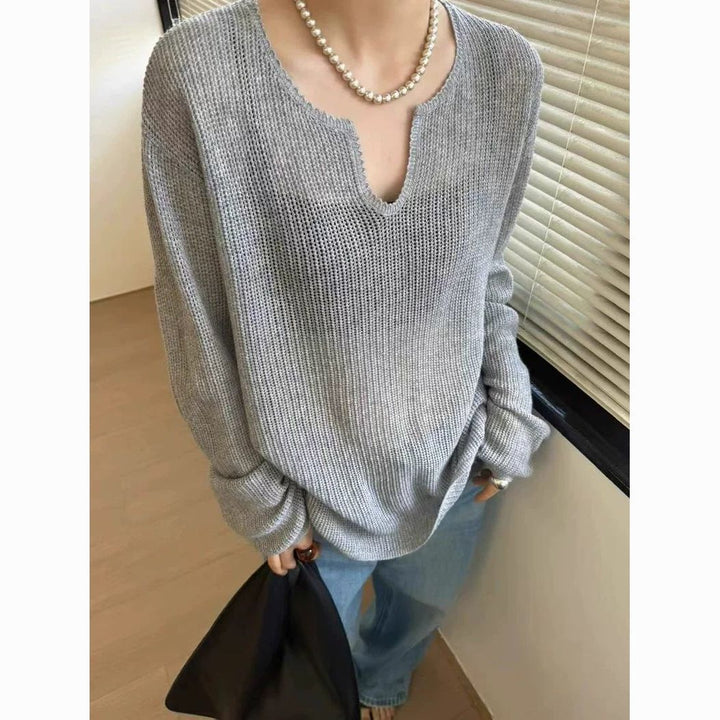 Damen lässiger Pullover mit schickem V-Ausschnitt Drune