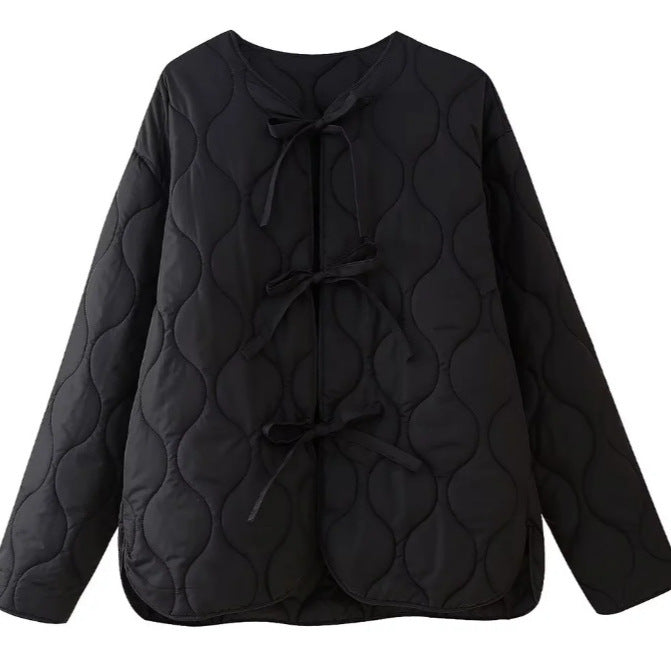 Damen Gequiltete Steppjacke mit Bindebändern und Rundhalsausschnitt Drune