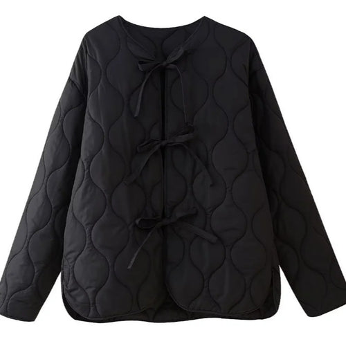 Damen Gequiltete Steppjacke mit Bindebändern und Rundhalsausschnitt Drune