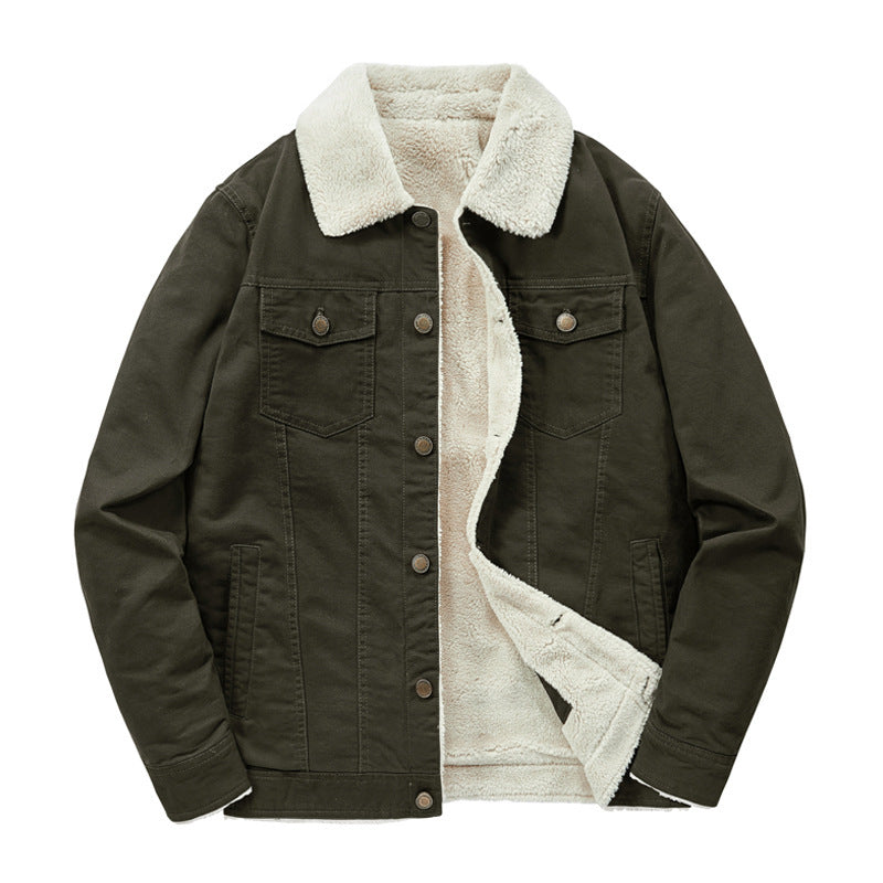 Herren Canvas-Truckerjacke mit durchgehendem Teddyfutter und Umlegekragen Drune