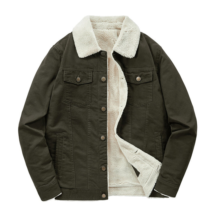 Herren Canvas-Truckerjacke mit durchgehendem Teddyfutter und Umlegekragen Drune
