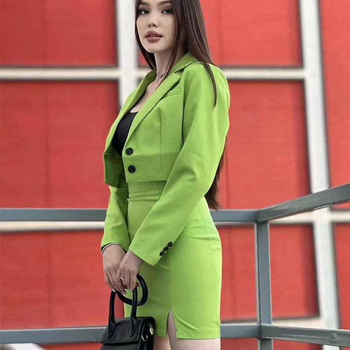 Damen eleganter Blazer mit kurzem Schnitt und passendem Rock Drune