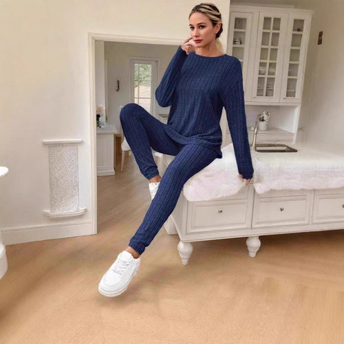 Damen lässiges Strick-Crop-Set mit weitem Schnitt Drune