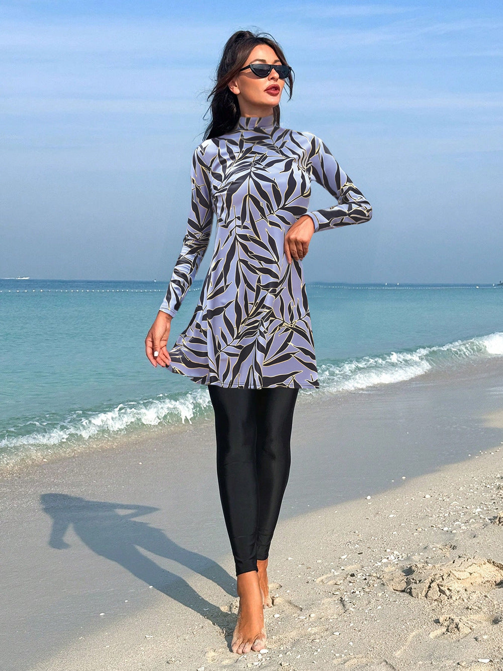 Damen modischer UV-Schutz-Schwimmanzug mit langem Arm und asymmetrischem Saum Drune