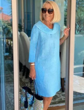 Damen Leichtes Leinenkleid mit elegantem Kragen und lockerer Passform Drune