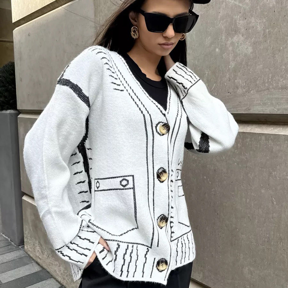 Damen lässige Strickjacke mit grafischem Muster Drune