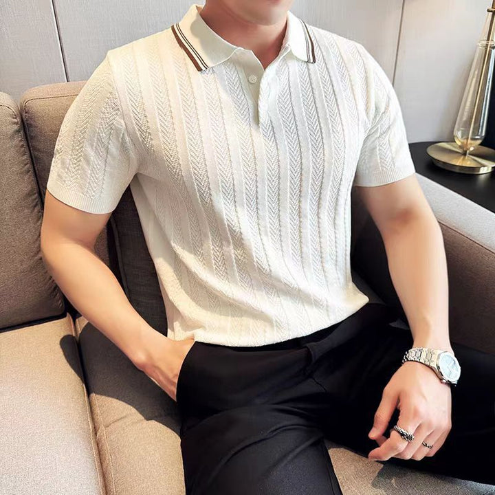 Herren Elegantes Kurzarm-Strickpoloshirt mit Struktur Drune