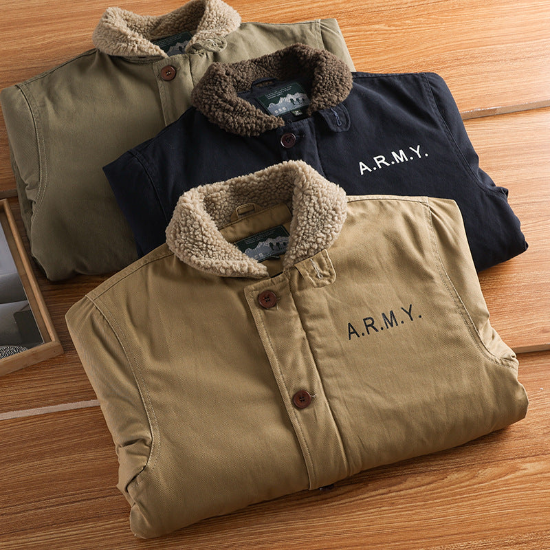 Herren nan militärisch inspirierte Canvasjacke mit Teddykragen, isolierender Innenlage und Kordelzug Drune