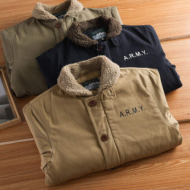 Herren nan militärisch inspirierte Canvasjacke mit Teddykragen, isolierender Innenlage und Kordelzug Drune