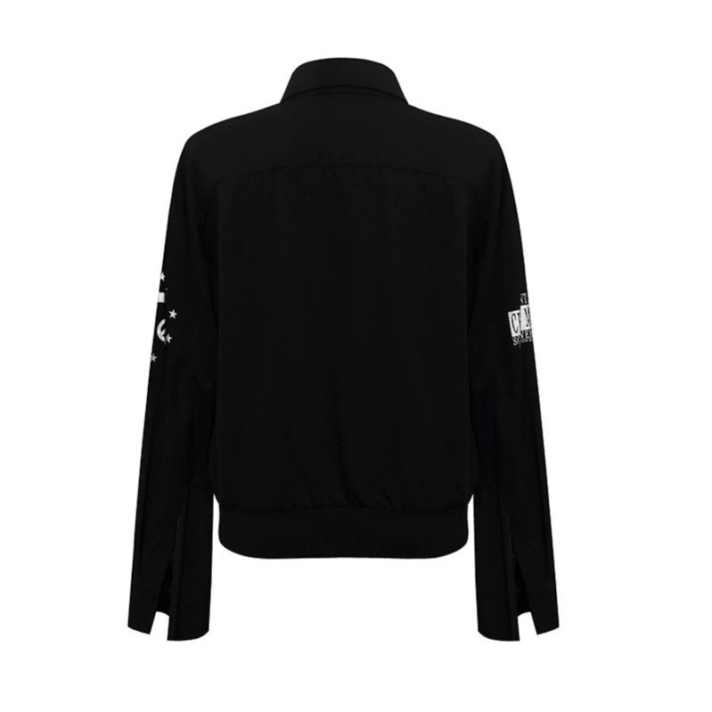 Damen Hemdbluse mit elastischem Saum, Button-Down und Schriftzug-Detail Drune