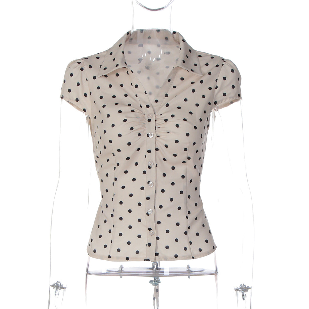 Damen Polka-Dots Bluse mit raffiniertem Knopfdesign Drune