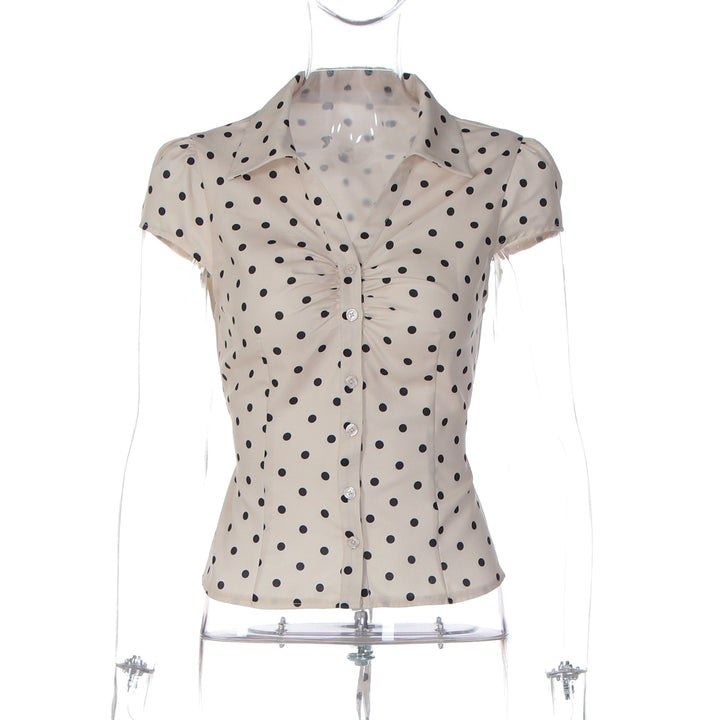 Damen Polka-Dots Bluse mit raffiniertem Knopfdesign Drune
