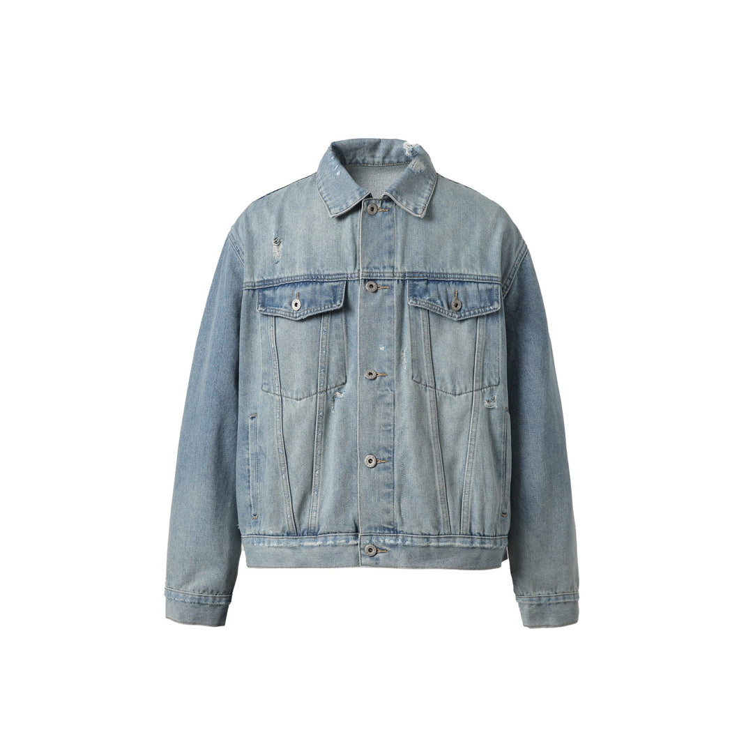 Unisex Oversized Jeansblouson mit Used‑Look, kastigem Schnitt und Brustklappen Drune