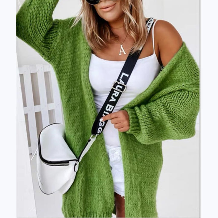 Damen Grobstrick Oversized Cardigan mit offener Vorderseite und weichen Ärmeln Drune