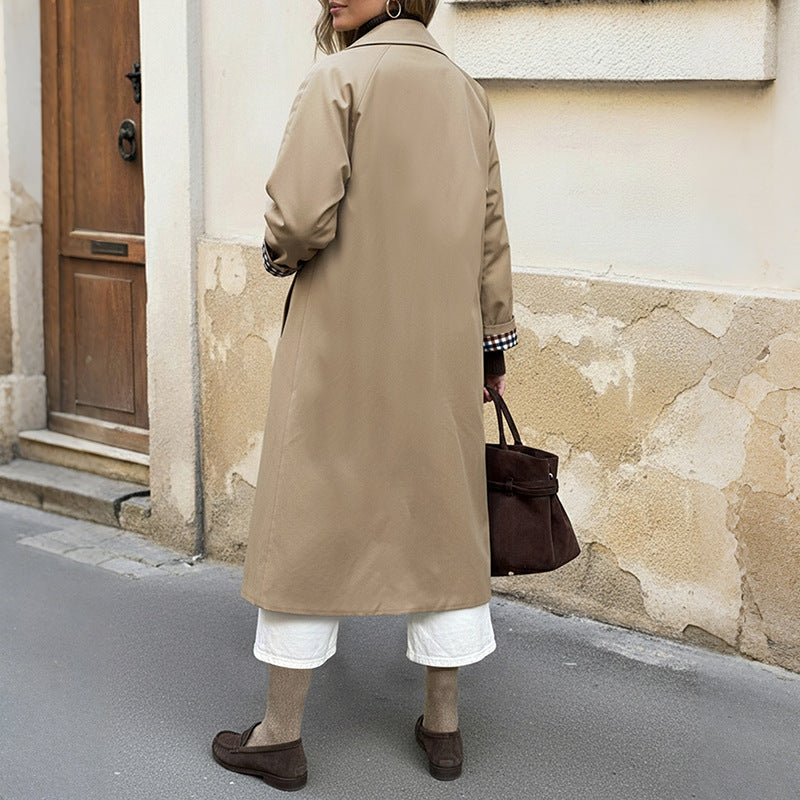 Damen Klassischer Trenchcoat mit kariertem Innenfutter Drune