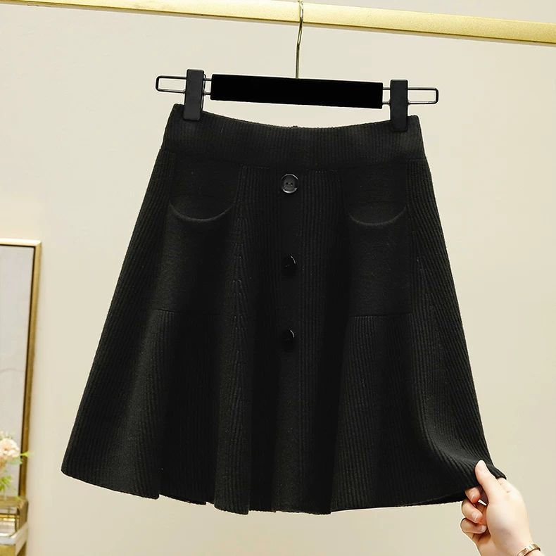 Damen Eleganter Strickrock mit Knöpfen Drune