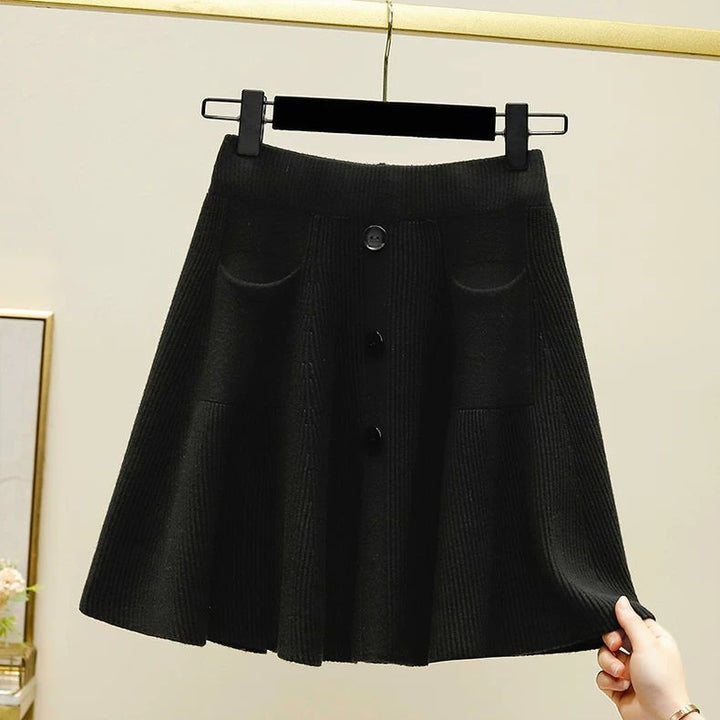 Damen Eleganter Strickrock mit Knöpfen Drune