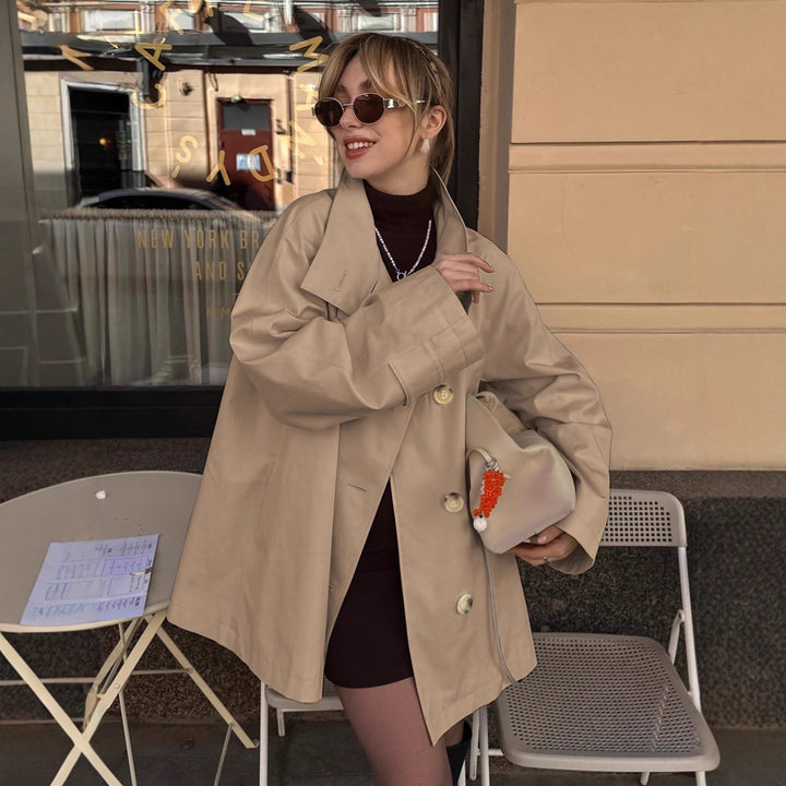 Damen Modischer Oversized-Trenchcoat mit großen Knöpfen Drune
