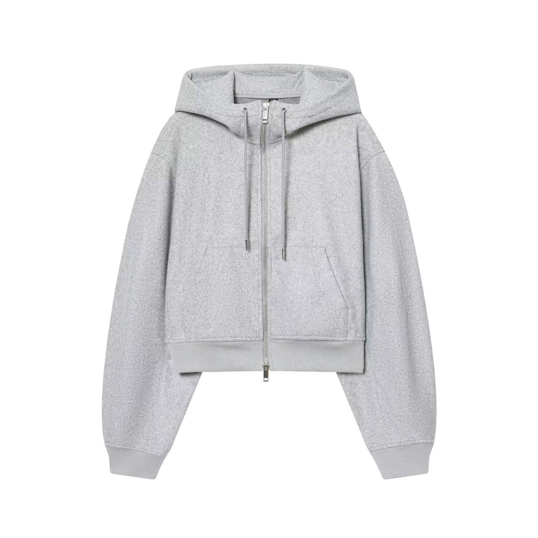 Damen Kurze Boxy-Kapuzenjacke aus Wollfleece mit Reißverschluss Drune
